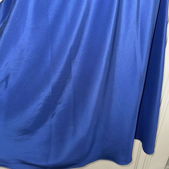 Vintage 80s Espresso Brand Royal Blue Full Polyester Midi Skirt - Picture 3 of 8